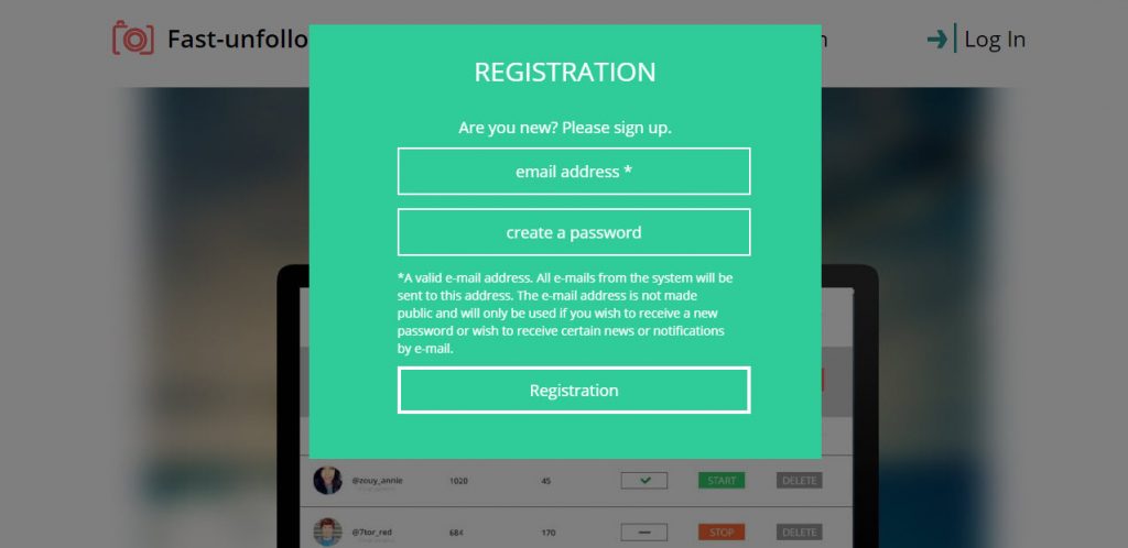 fast unfollow registration