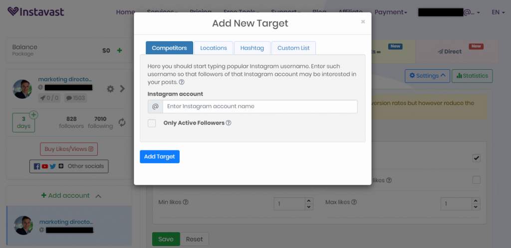 set up account on instavast