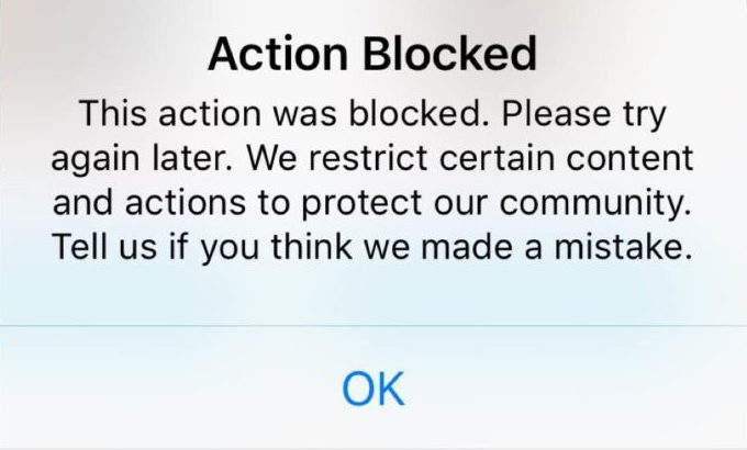 Instagram action blocked