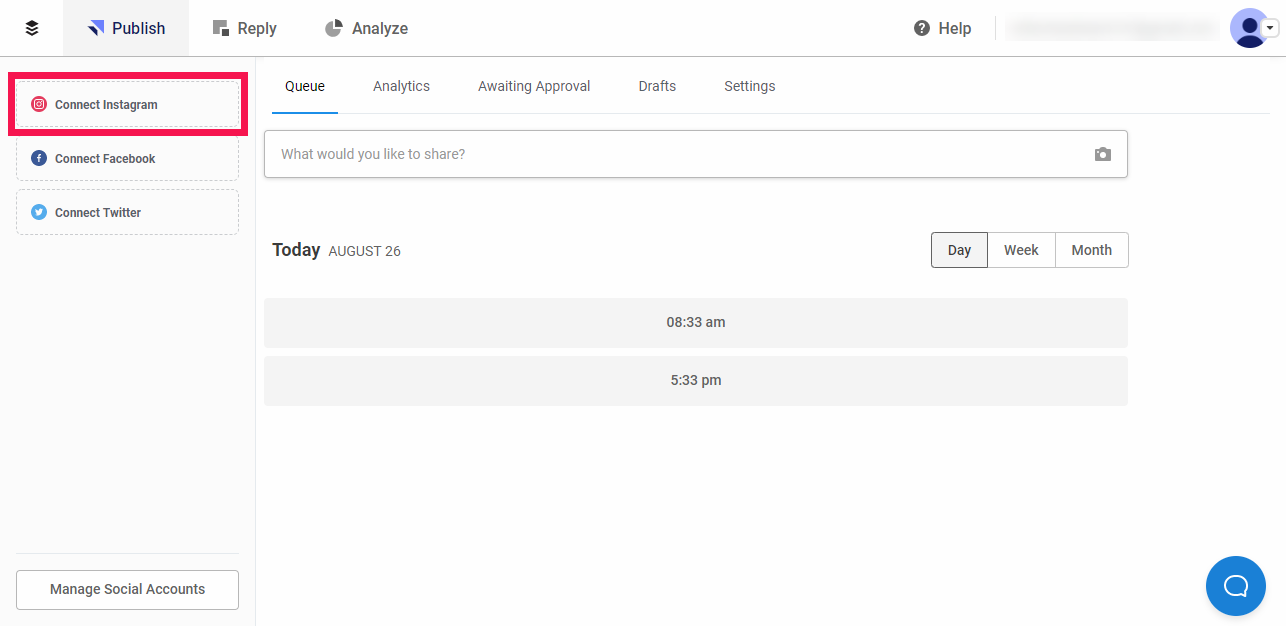Connect Instagram account with buffer