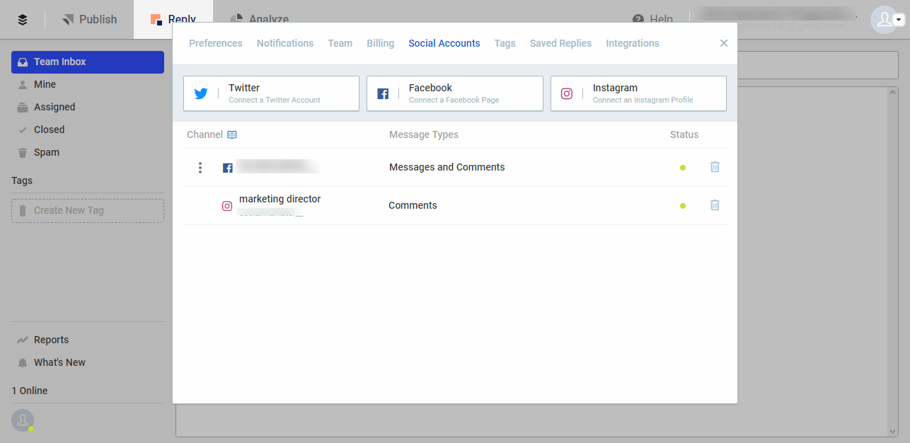 connected accounts on Buffer
