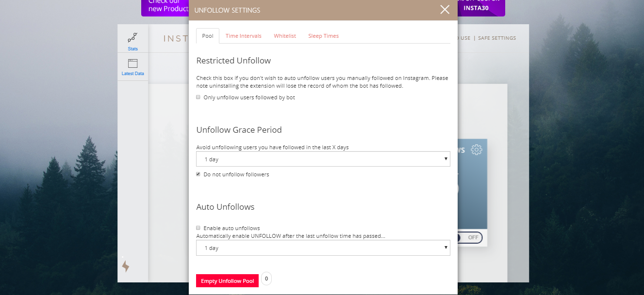 Instagrowth unfollow settings