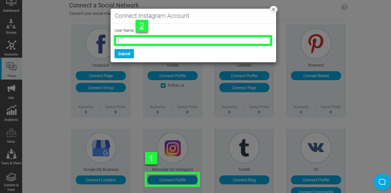 connecting Instagram account with SociaPilot