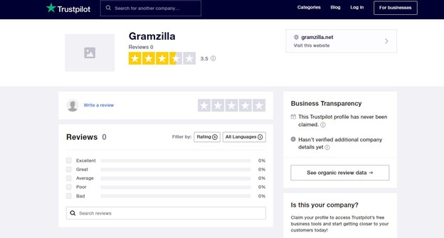 Gramzilla review on Trustpilot