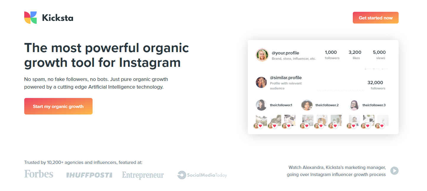 Kicksta homepage-Instagram business tools