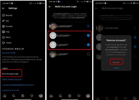 remove multiple accounts on instagram