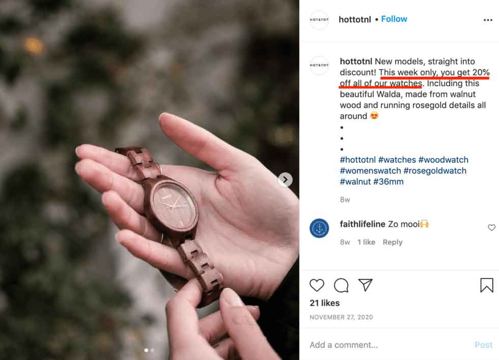 Instagram eCommerce sales hack-promote a time-limited offer