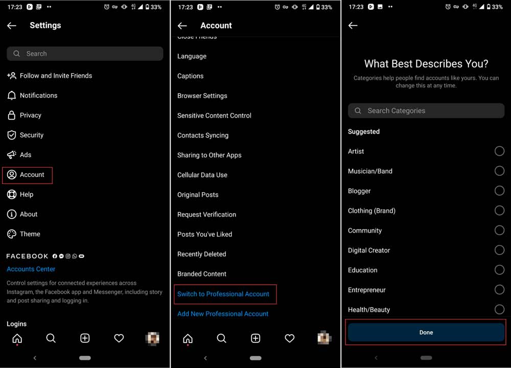 Switch to a business account on Instagram