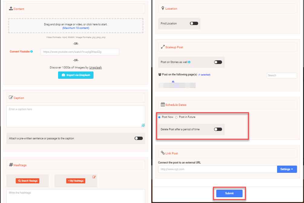 schedule an Instagram post
