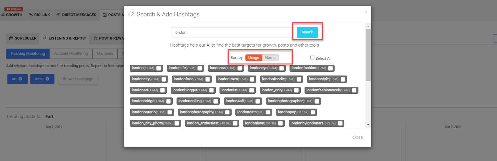 monitor hashtags on Instagram