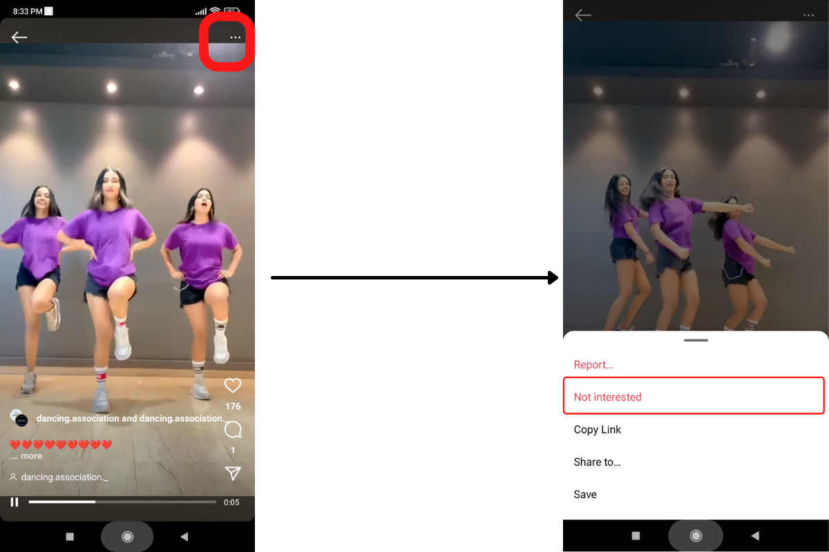 Not Interested option on Instagram