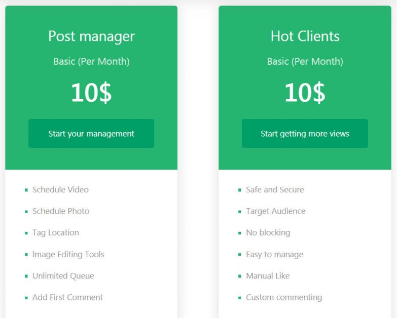 Instamber pricing package for post manager