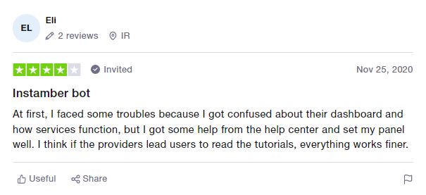 Instamber review on Trustpilot