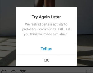 Instagram we restrict certain activity error