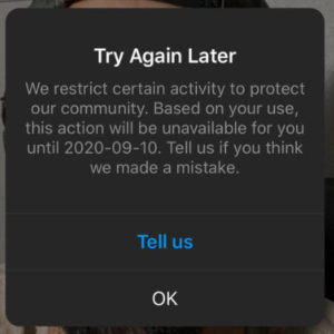 try again later error on Instagram