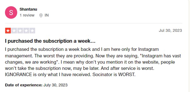 Socinator review on truspilot