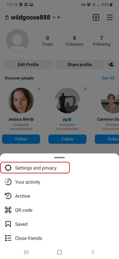 blocked accounts list on Instagram