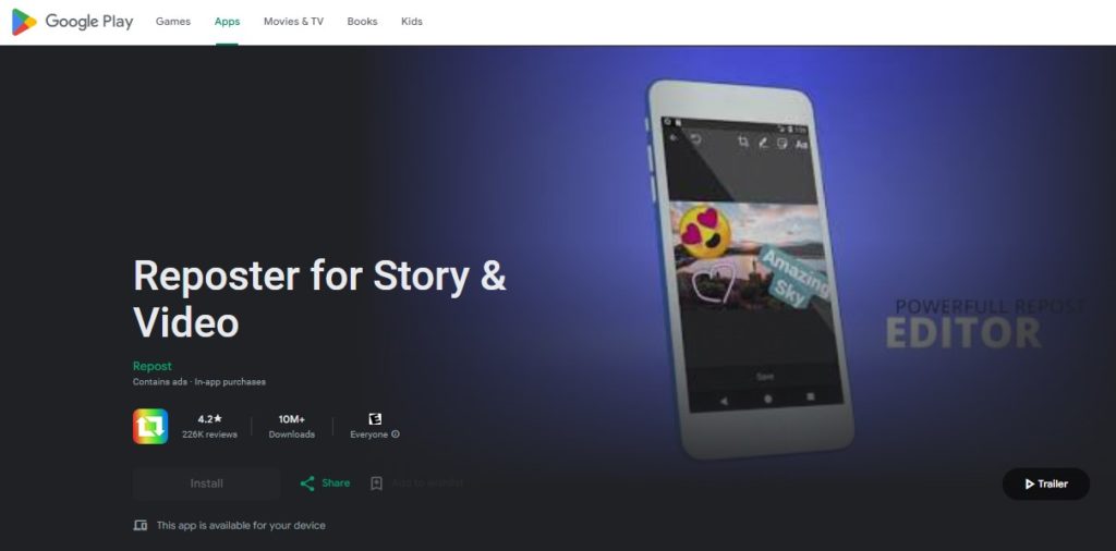 Reposter for story and video