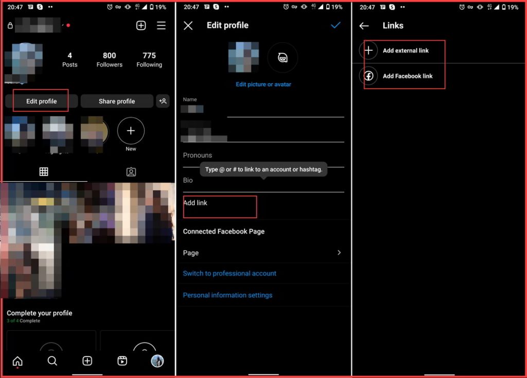 add links to instagram account