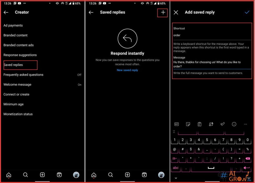 add quick reply messages