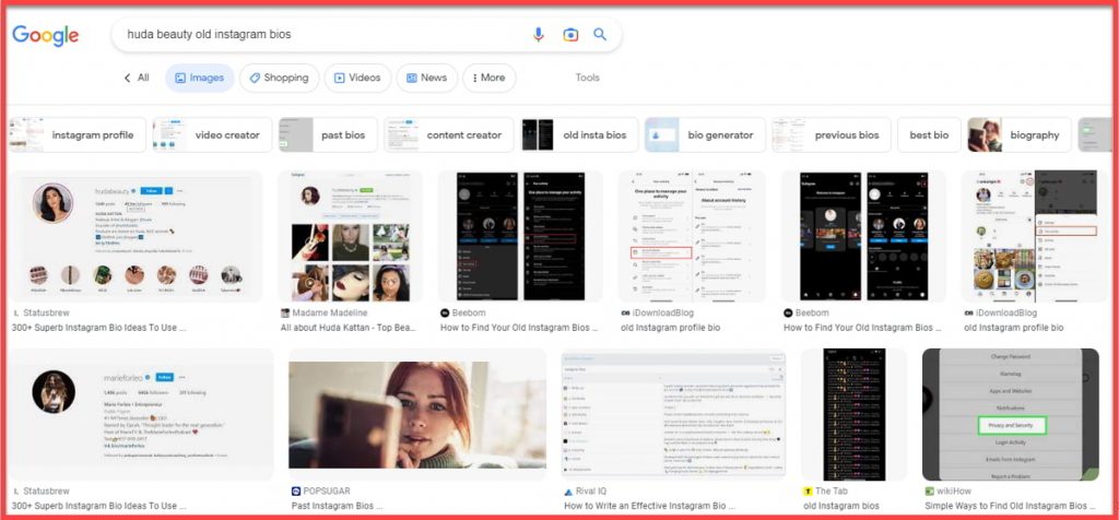 find old bios using google cache