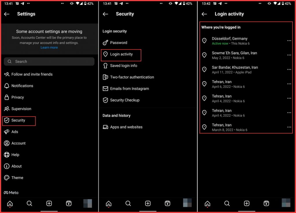 login activity on instagram