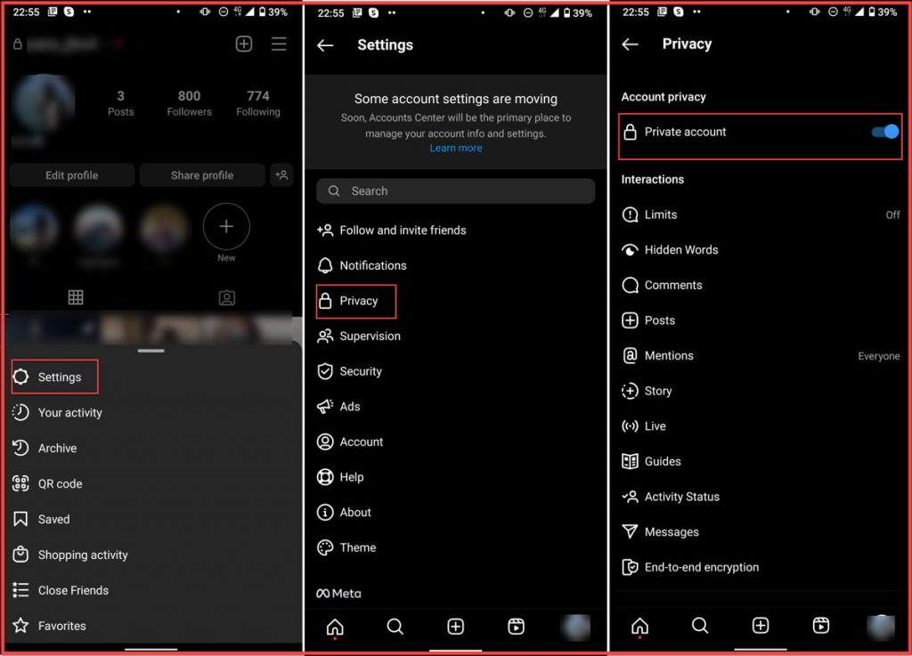 private instagram account