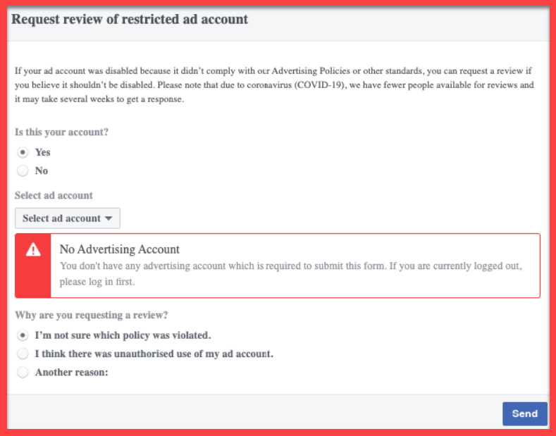 you don't have an ad account yet error
