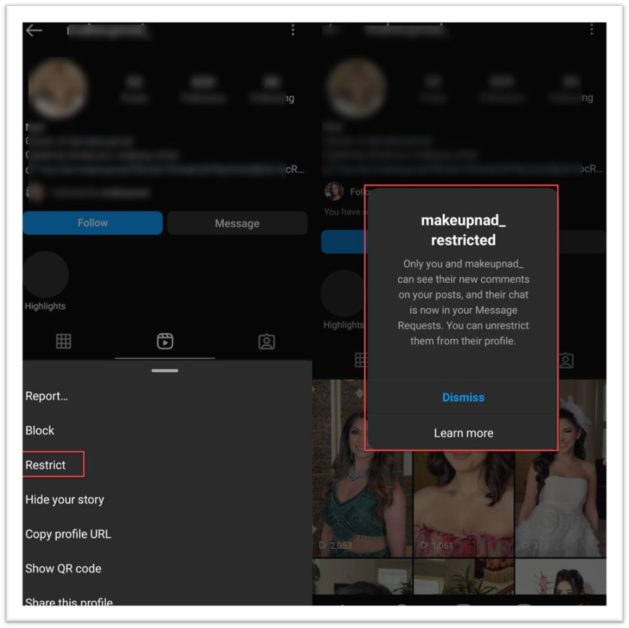restrict someone on instagram