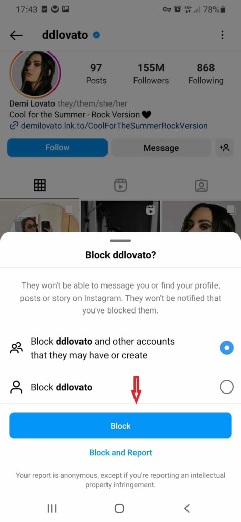 How to block people on insta