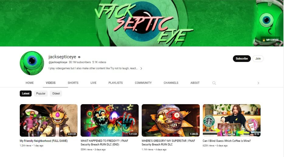 Jacksepticeye youtube channel