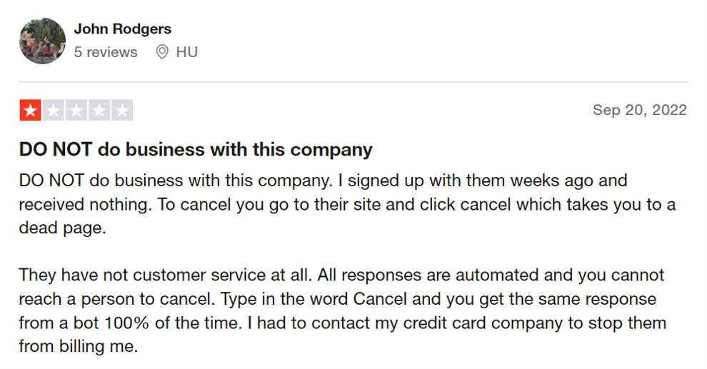 Foost followers review on Trustpilot