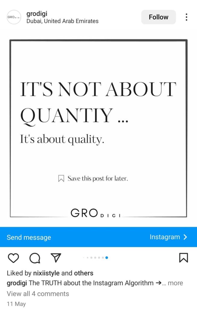 Quality over quantity on IG