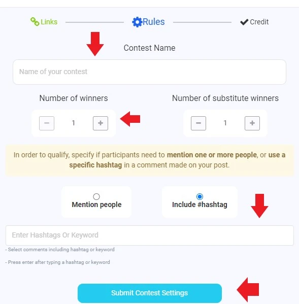 adding hashtags and specifying mention limit on IG giveaway
