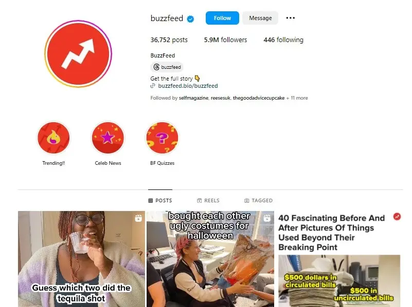 BuzzFeed Instagram page