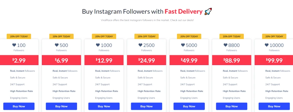 Follower packages on ViralRace