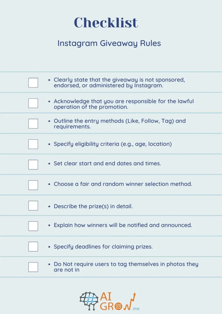 Instagram giveaway rules checklist template