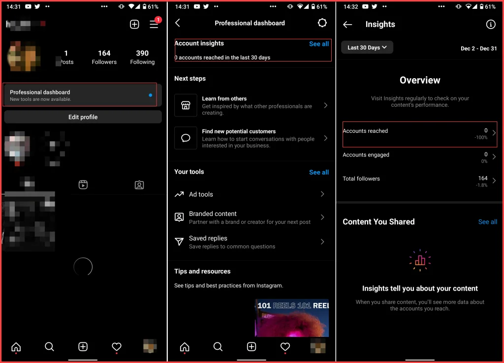 Instagram accounts' reach
