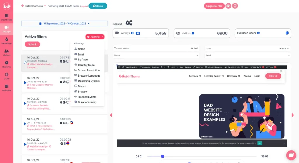 WatchThemLive session replays