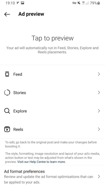 boosting posts and stories on Instagram