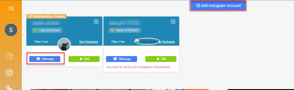 Manage instagram accounts