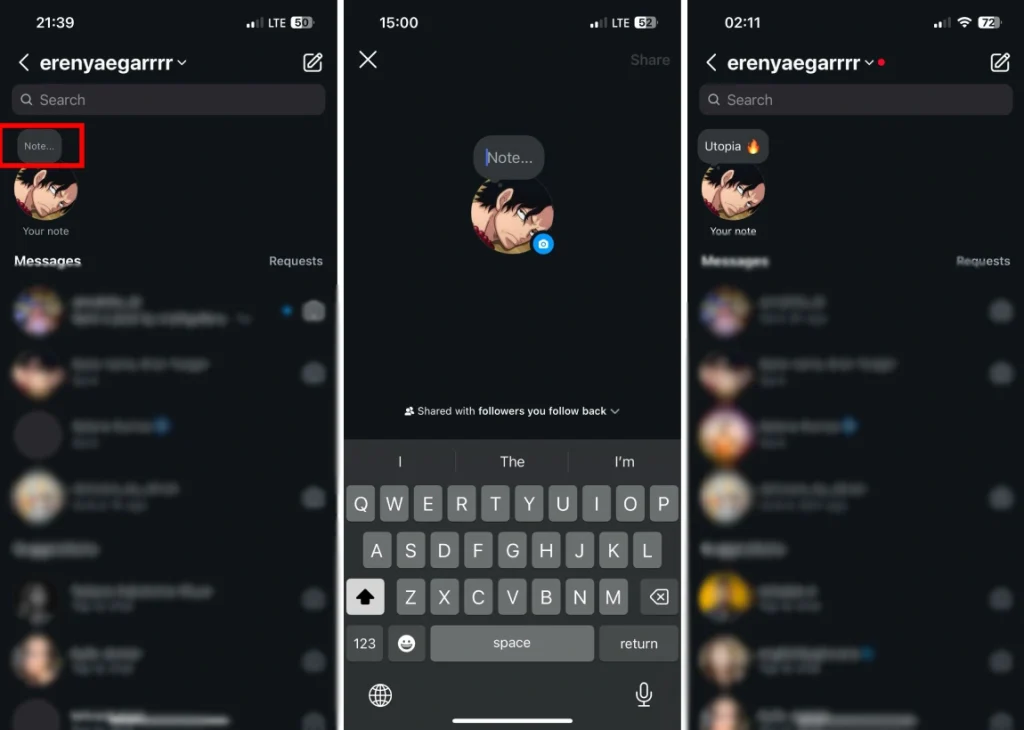 Instagram features: add notes