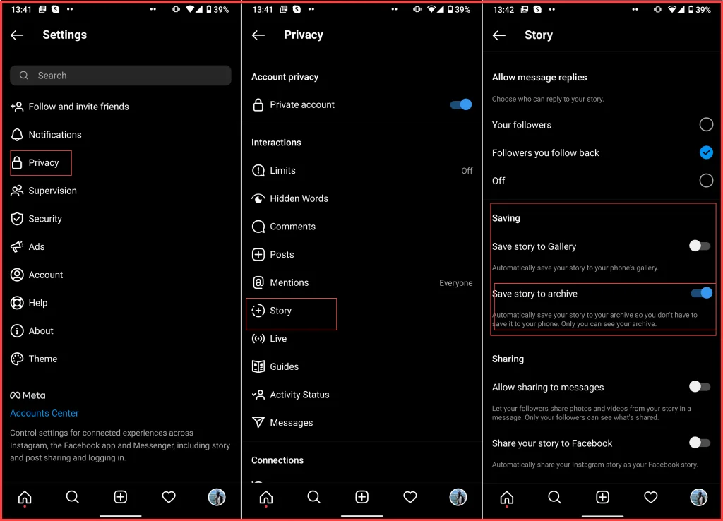 turn on archive for instagram stories