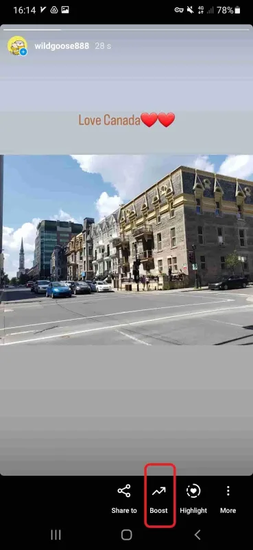 Instagram story boosting