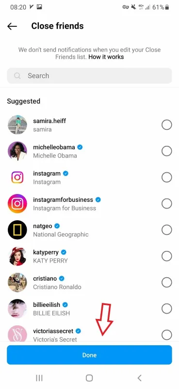 close friends list on Instagram