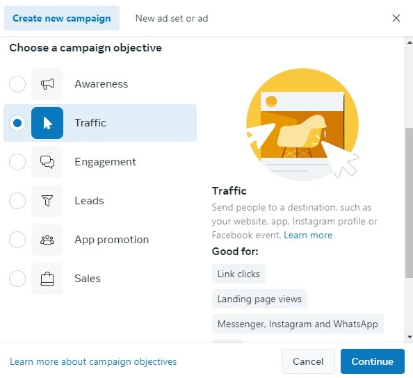 objective setting on ads manager
