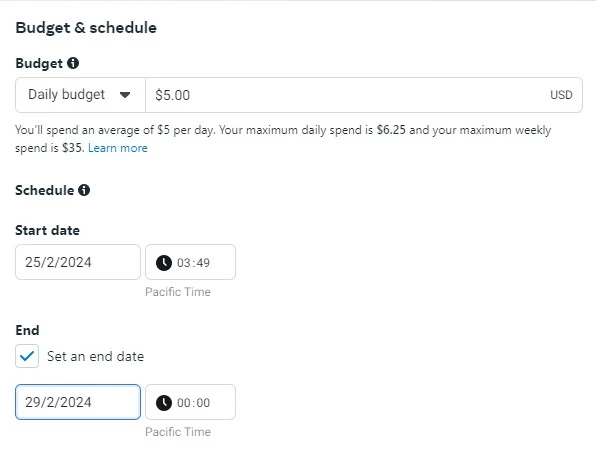 budget setting on ads manager