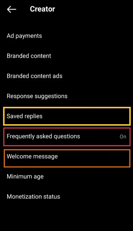 step 2 in turning auto reply off on Instagram