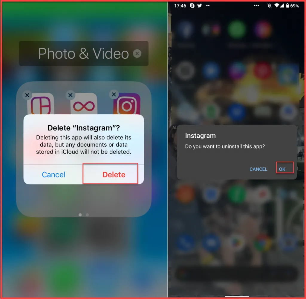 unistall instagram app