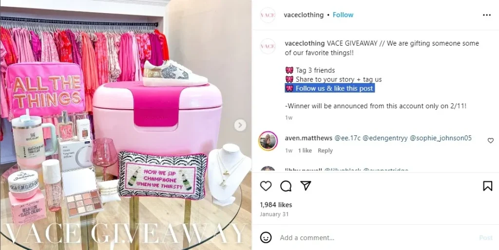 Instagram giveaway like & follow entry rule